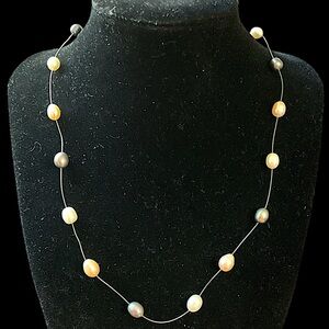 Vintage Freshwater Pearl 585 14k Gold Clasp Station Necklace